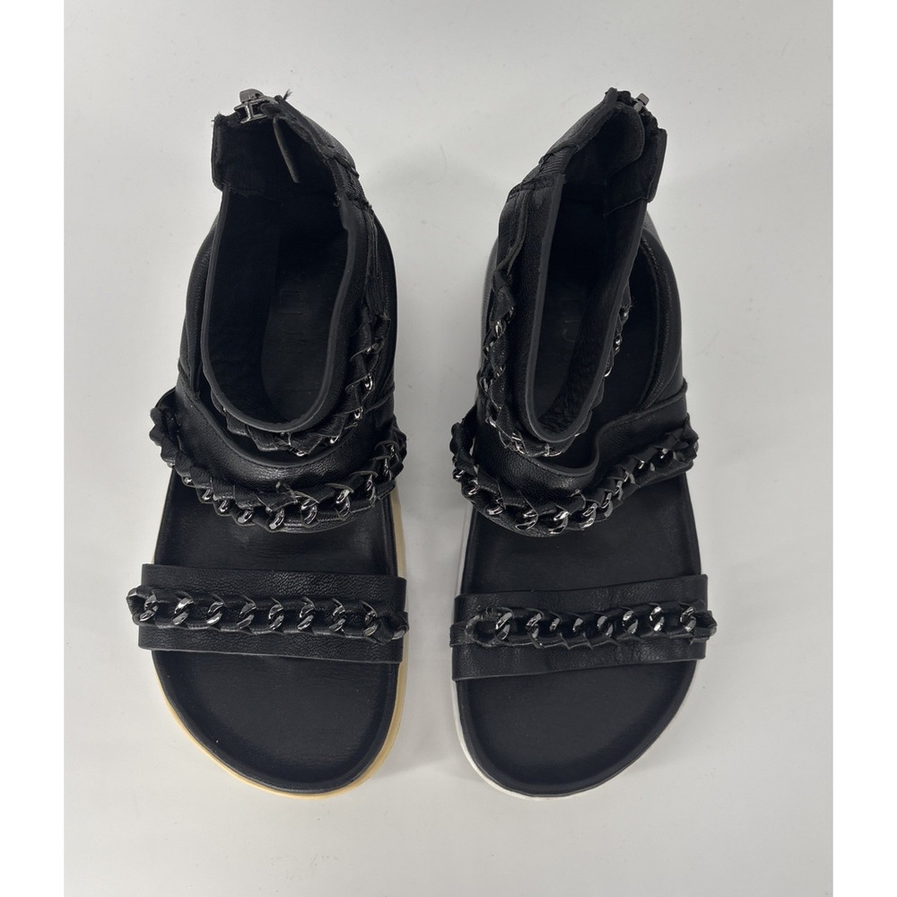 ATELJE 71 Aida Chain Flatbed Sandals Women's US 6 M Black Leather Ankle Strap